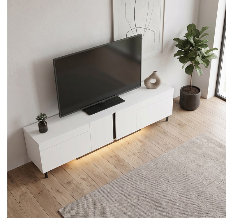 Έπιπλο τηλεόρασης Arlen Megapap με Led Rgb χρώμα λευκό 180x32x50εκ.