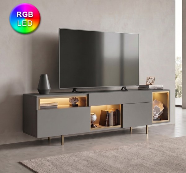 Έπιπλο τηλεόρασης Norm Megapap με Led Rgb χρώμα ανθρακί - χρυσό 180x32x55εκ.