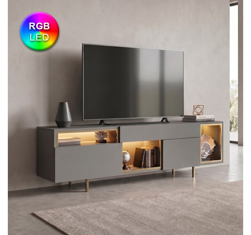 Έπιπλο τηλεόρασης Norm Megapap με Led Rgb χρώμα ανθρακί - χρυσό 180x32x55εκ.