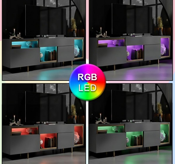 Έπιπλο τηλεόρασης Norm Megapap με Led Rgb χρώμα ανθρακί - χρυσό 180x32x55εκ.