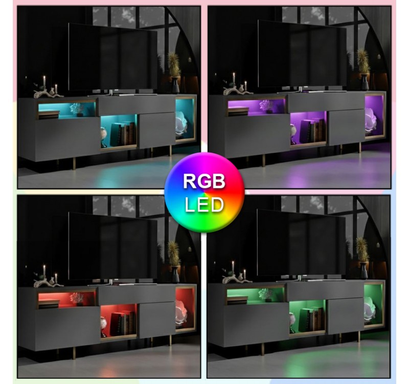 Έπιπλο τηλεόρασης Norm Megapap με Led Rgb χρώμα ανθρακί - χρυσό 180x32x55εκ.
