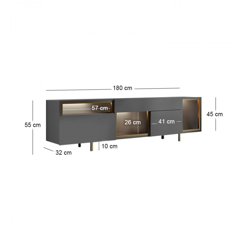 Έπιπλο τηλεόρασης Norm Megapap με Led Rgb χρώμα ανθρακί - χρυσό 180x32x55εκ.