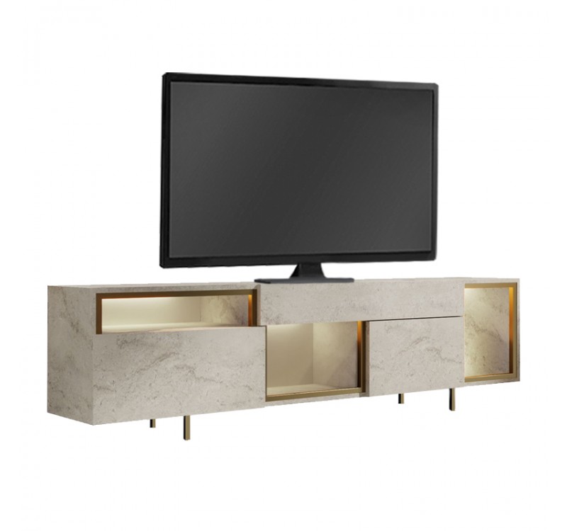 Έπιπλο τηλεόρασης Norm Megapap με Led Rgb χρώμα travertine - χρυσό 180x32x55εκ.