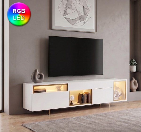 Έπιπλο τηλεόρασης Norm Megapap με Led Rgb χρώμα λευκό - χρυσό 180x32x55εκ.
