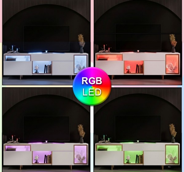Έπιπλο τηλεόρασης Norm Megapap με Led Rgb χρώμα λευκό - χρυσό 180x32x55εκ.