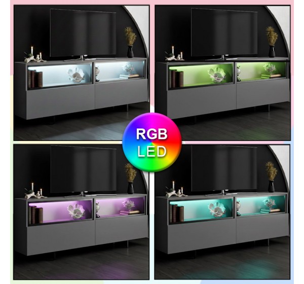 Έπιπλο τηλεόρασης Eco Megapap με Led Rgb χρώμα ανθρακί 180x32x67εκ.