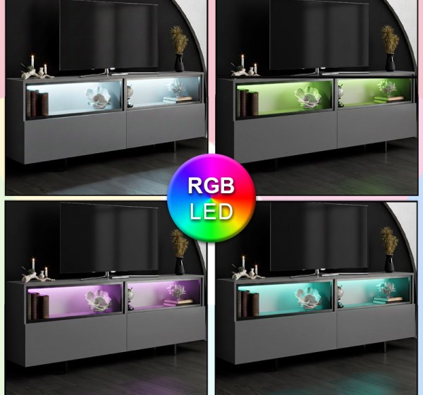 Έπιπλο τηλεόρασης Eco Megapap με Led Rgb χρώμα ανθρακί 180x32x67εκ.