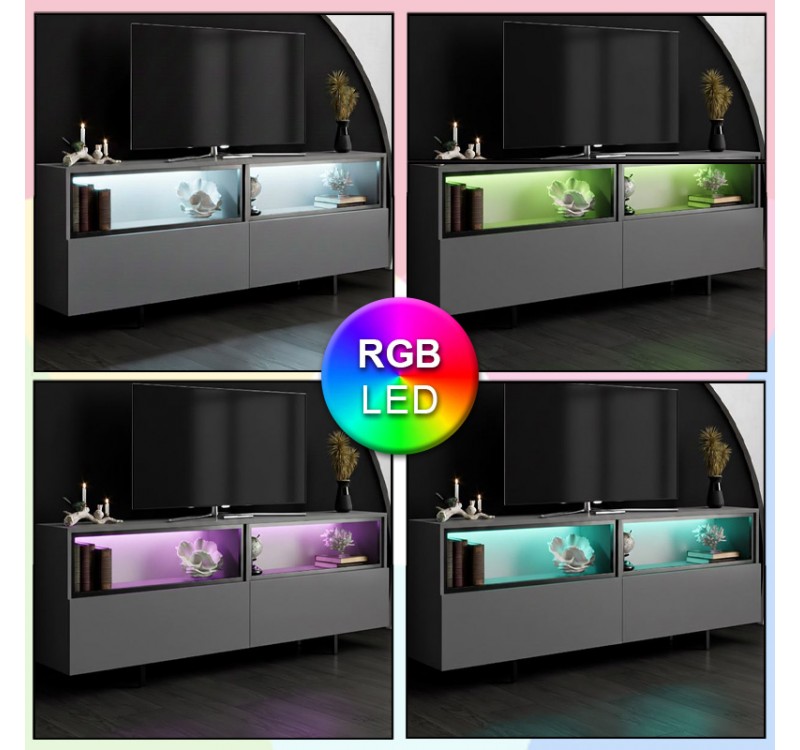 Έπιπλο τηλεόρασης Eco Megapap με Led Rgb χρώμα ανθρακί 180x32x67εκ.