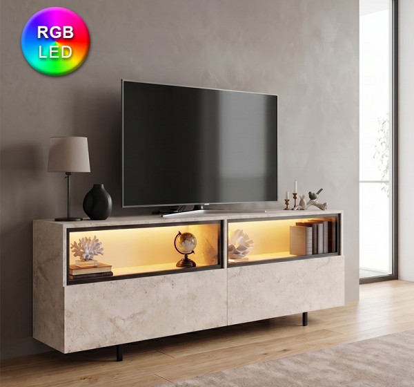 Έπιπλο τηλεόρασης Eco Megapap με Led Rgb χρώμα travertine 180x32x67εκ.