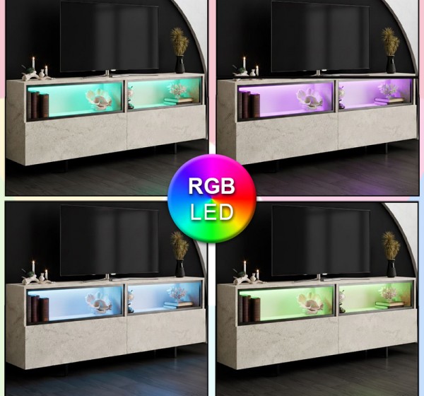 Έπιπλο τηλεόρασης Eco Megapap με Led Rgb χρώμα travertine 180x32x67εκ.