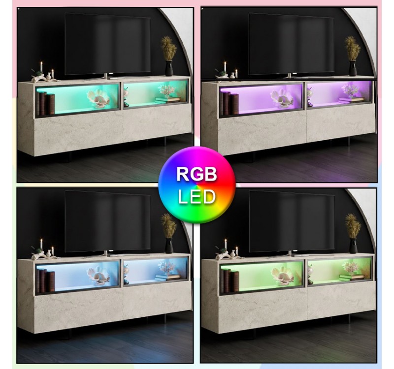Έπιπλο τηλεόρασης Eco Megapap με Led Rgb χρώμα travertine 180x32x67εκ.