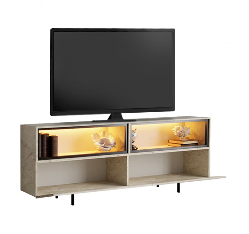 Έπιπλο τηλεόρασης Eco Megapap με Led Rgb χρώμα travertine 180x32x67εκ.