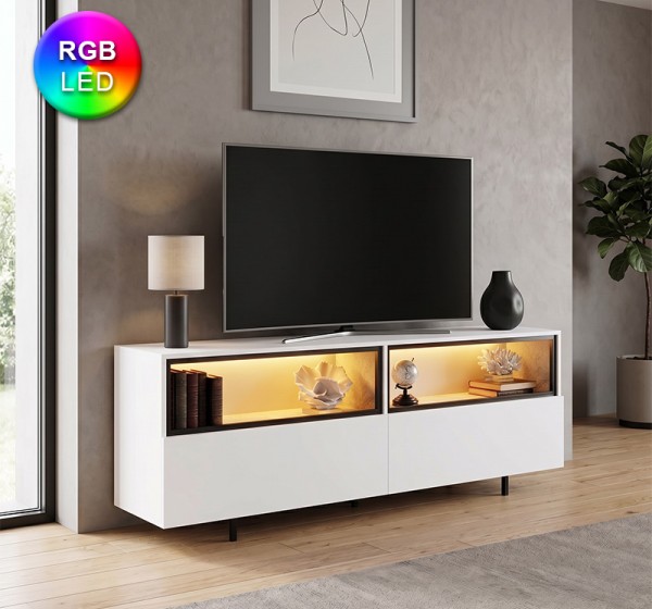 Έπιπλο τηλεόρασης Eco Megapap με Led Rgb χρώμα λευκό 180x32x67εκ.