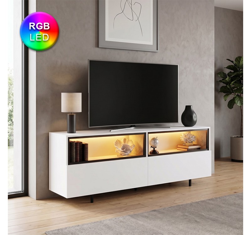 Έπιπλο τηλεόρασης Eco Megapap με Led Rgb χρώμα λευκό 180x32x67εκ.