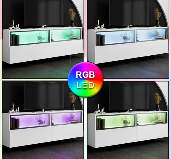 Έπιπλο τηλεόρασης Eco Megapap με Led Rgb χρώμα λευκό 180x32x67εκ.
