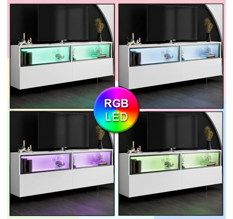 Έπιπλο τηλεόρασης Eco Megapap με Led Rgb χρώμα λευκό 180x32x67εκ.