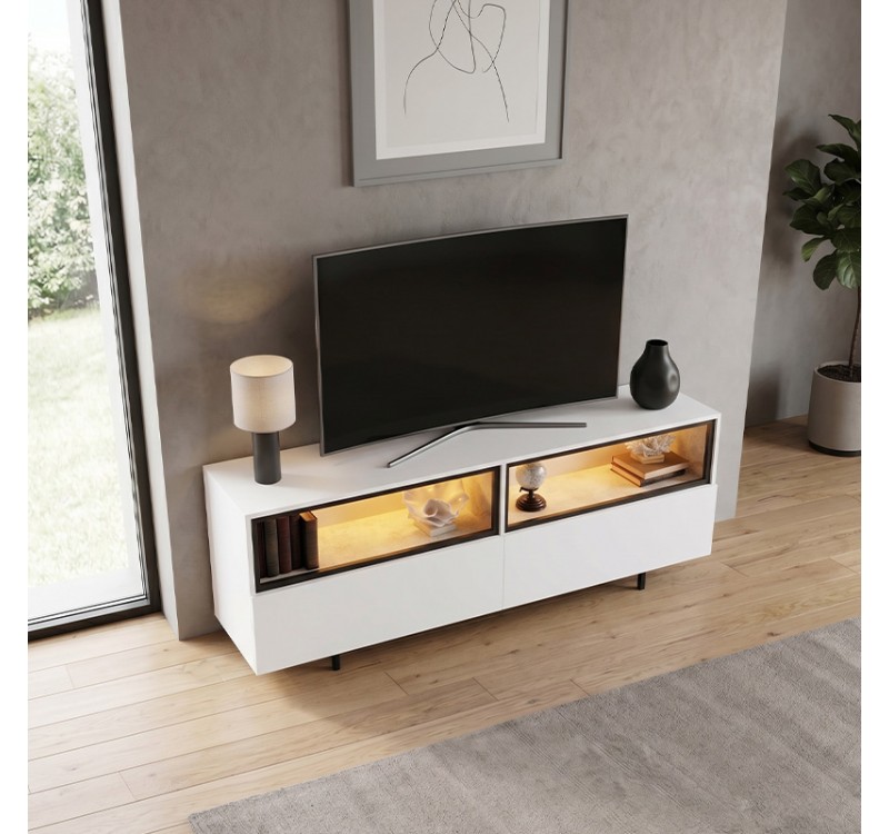 Έπιπλο τηλεόρασης Eco Megapap με Led Rgb χρώμα λευκό 180x32x67εκ.