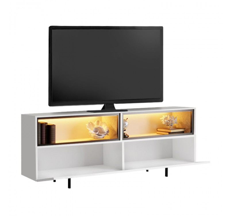 Έπιπλο τηλεόρασης Eco Megapap με Led Rgb χρώμα λευκό 180x32x67εκ.