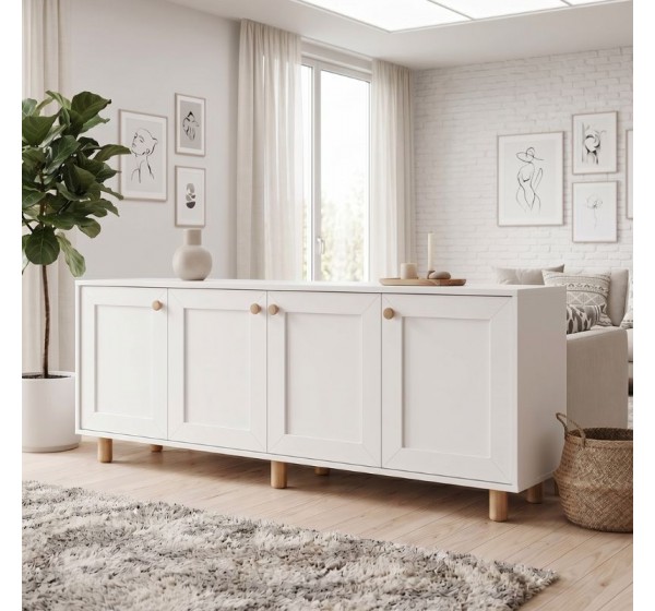 Μπουφές Bohemian Megapap χρώμα λευκό - φυσικό οξιάς 180x40x75εκ.