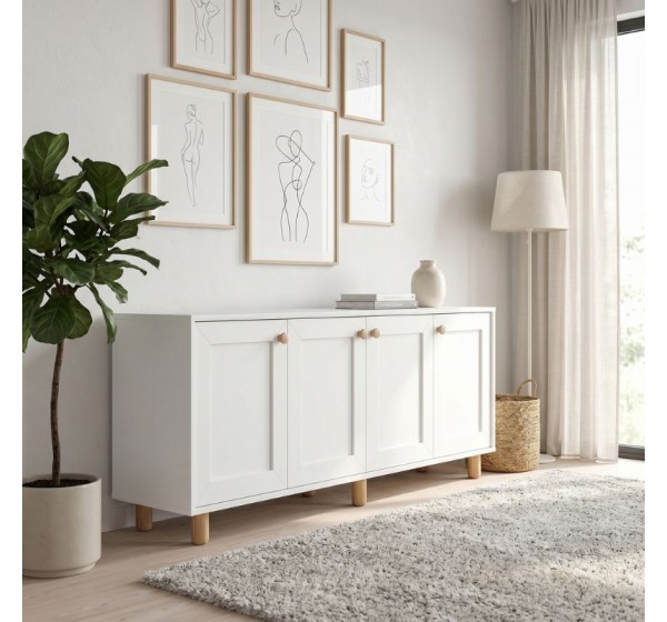 Μπουφές Bohemian Megapap χρώμα λευκό - φυσικό οξιάς 180x40x75εκ.