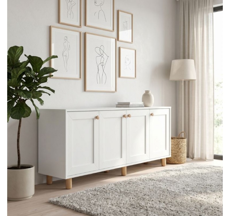 Μπουφές Bohemian Megapap χρώμα λευκό - φυσικό οξιάς 180x40x75εκ.