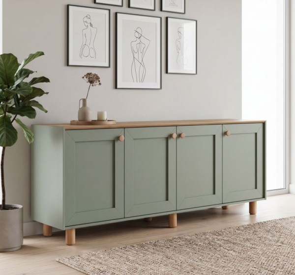 Μπουφές Bohemian Megapap χρώμα πράσινο - φυσικό οξιάς 180x40x75εκ.