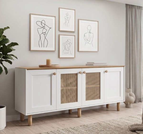 Μπουφές Bohemian Megapap χρώμα λευκό - φυσικό οξιάς 180x40x75εκ.