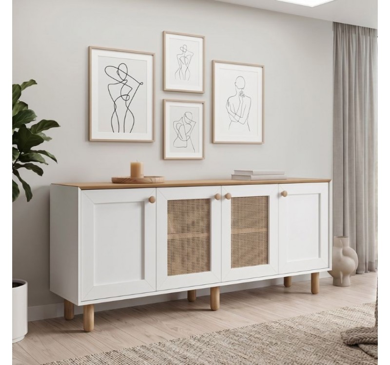 Μπουφές Bohemian Megapap χρώμα λευκό - φυσικό οξιάς 180x40x75εκ.