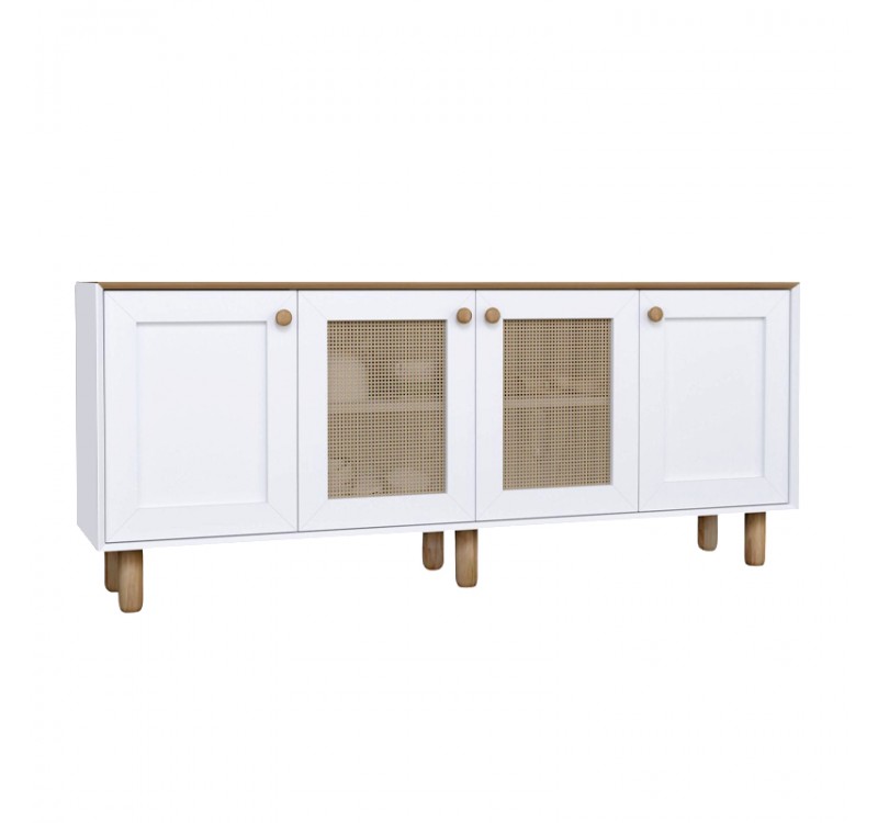 Μπουφές Bohemian Megapap χρώμα λευκό - φυσικό οξιάς 180x40x75εκ.