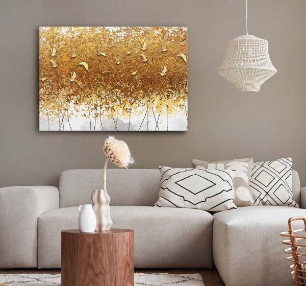 Πίνακας σε καμβά "Golden Birds" Megapap ψηφιακής εκτύπωσης 100x70x3εκ.