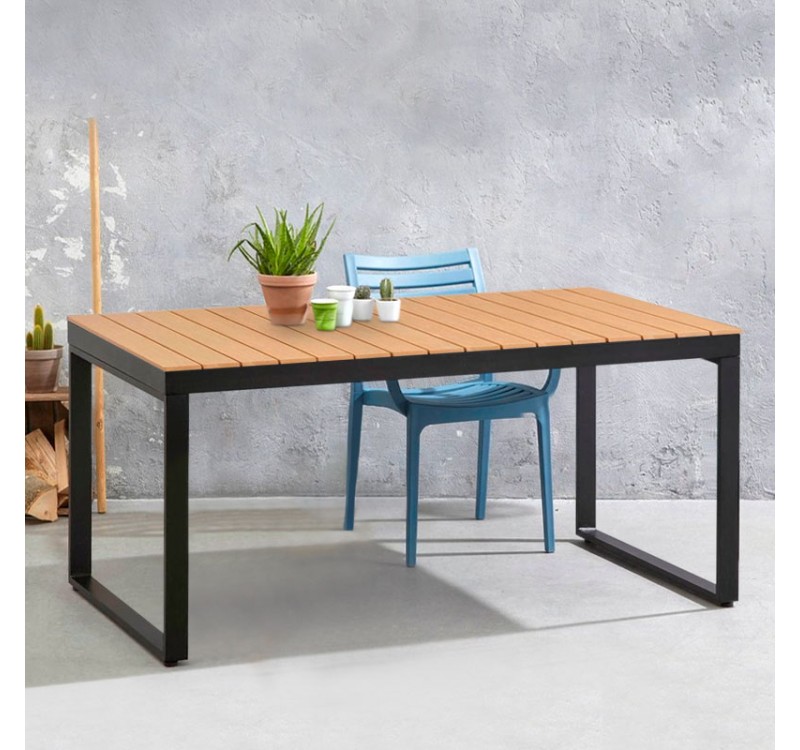 Τραπέζι κήπου Poseidon Megapap μέταλλο - ξύλο χρώμα μαύρο - καρυδί 180x92x75εκ.