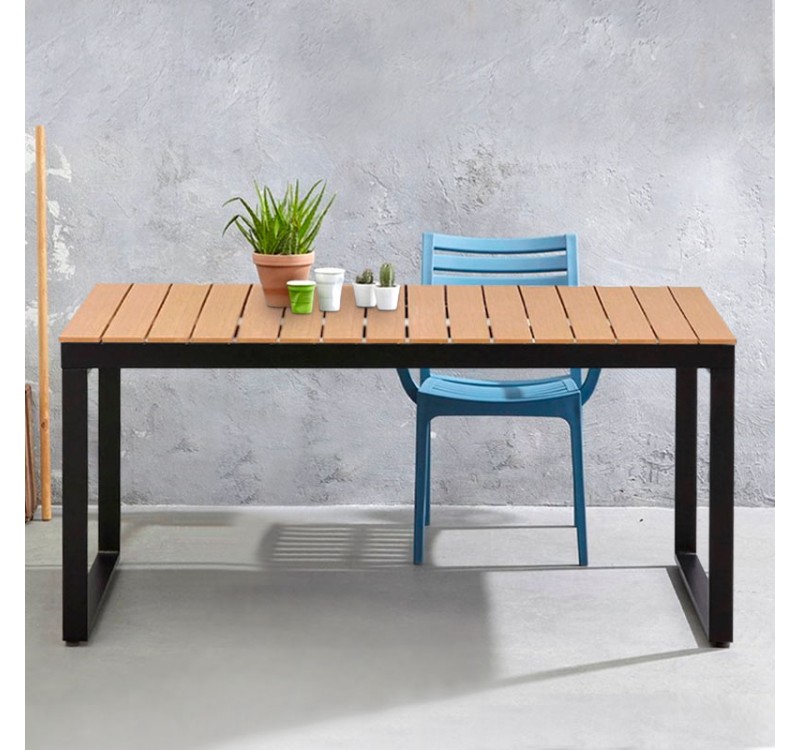 Τραπέζι κήπου Poseidon Megapap μέταλλο - ξύλο χρώμα μαύρο - καρυδί 180x92x75εκ.