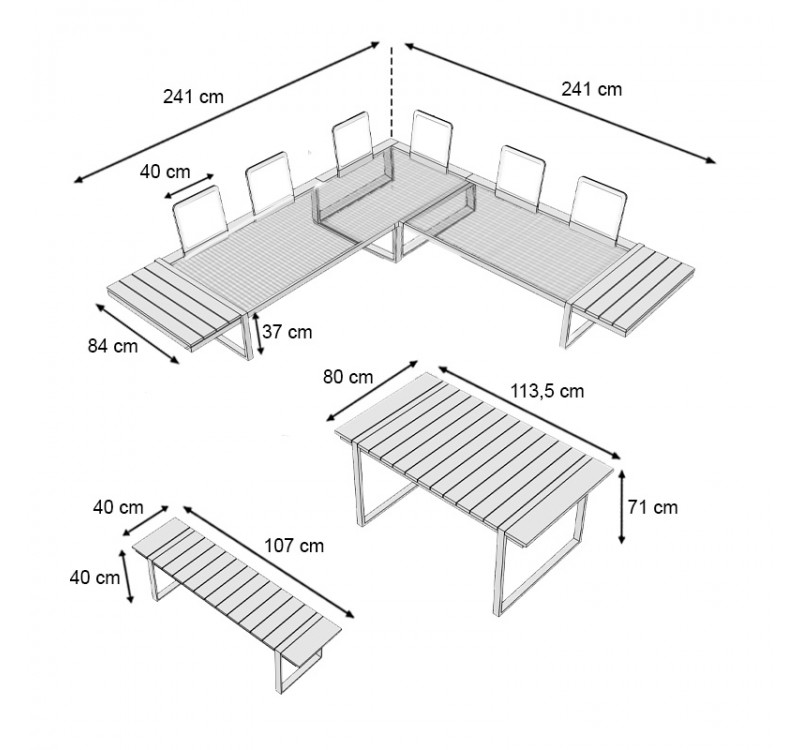 Σαλόνι κήπου γωνιακό Artemis Megapap σετ 4 τμχ μέταλλο - ξύλο χρώμα λευκό - καρυδί