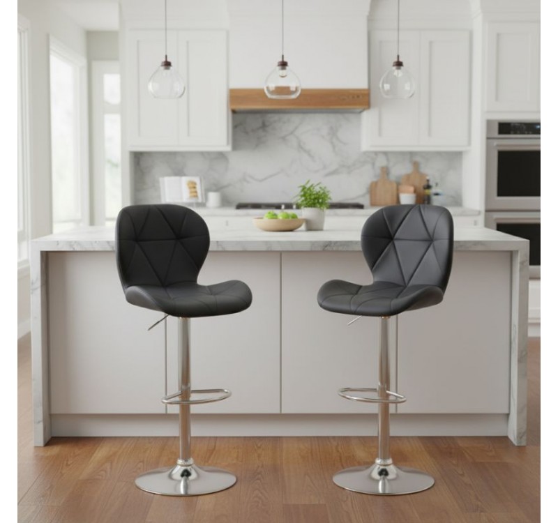 Σκαμπό μπαρ Dolores Megapap με ρυθμιζόμενο ύψος PU μαύρο - βάση χρωμίου 45,5x38x89/109εκ.