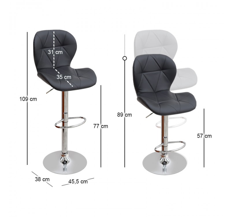 Σκαμπό μπαρ Dolores Megapap με ρυθμιζόμενο ύψος PU μαύρο - βάση χρωμίου 45,5x38x89/109εκ.