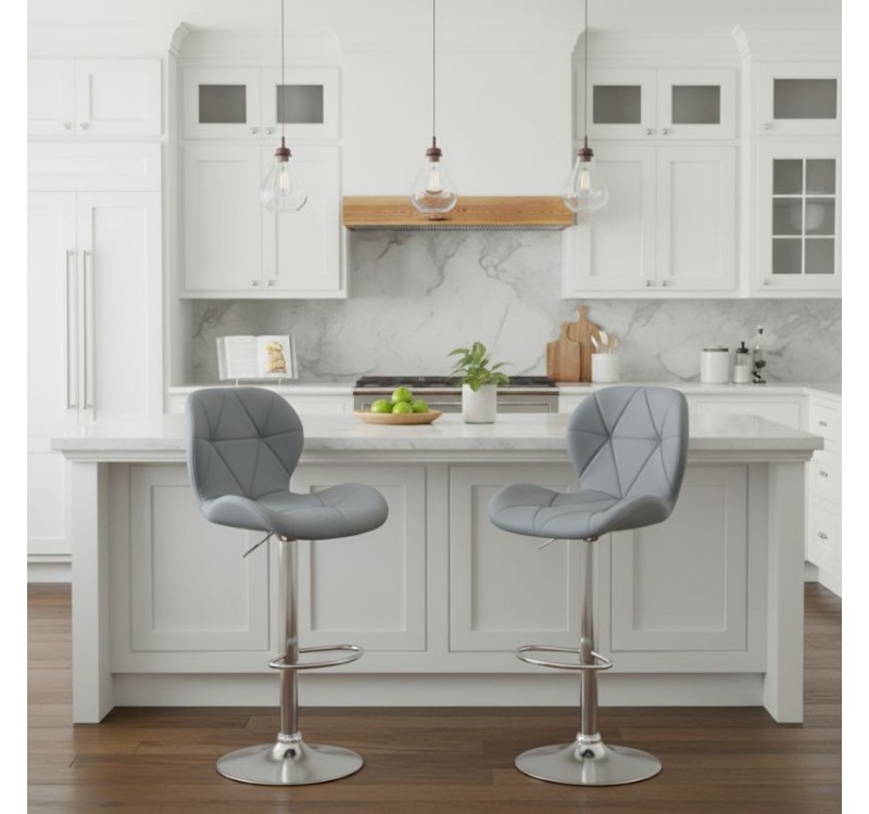 Σκαμπό μπαρ Dolores Megapap με ρυθμιζόμενο ύψος PU γκρι - βάση χρωμίου 45,5x38x89/109εκ.