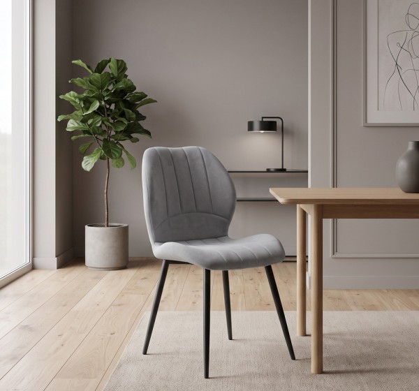 Καρέκλα τραπεζαρίας Valena Megapap elephant grey ύφασμα - μεταλλικό μαύρο πόδι 48x58x87εκ.