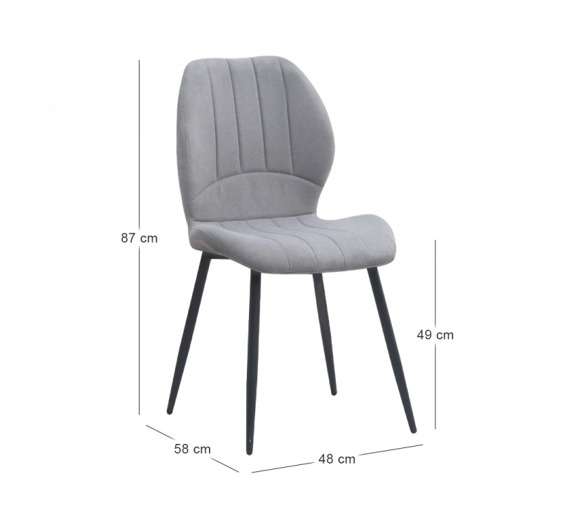 Καρέκλα τραπεζαρίας Valena Megapap elephant grey ύφασμα - μεταλλικό μαύρο πόδι 48x58x87εκ.