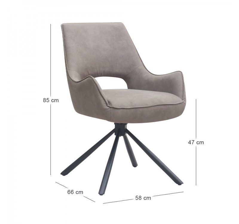 Πολυθρόνα τραπεζαρίας Alessia Megapap περιστρεφόμενη elephant grey ύφασμα - μεταλλικό μαύρο πόδι 58x66x85εκ.
