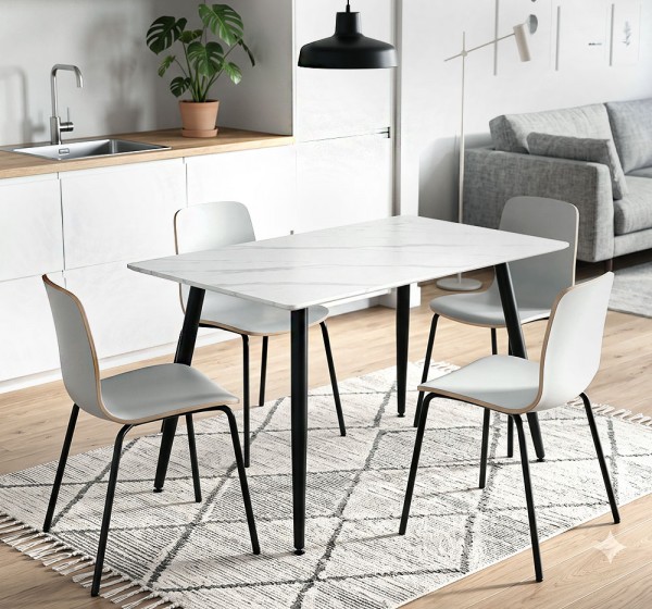 Τραπέζι Enzo Megapap sintered stone - μέταλλο χρώμα λευκό εφέ μαρμάρου - μαύρο 120x70x77εκ.