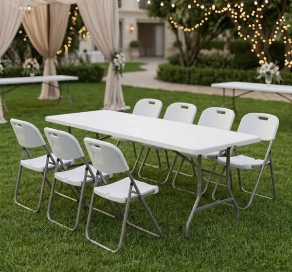 Τραπέζι catering - συνεδρίου Capri Megapap πτυσσόμενο - βαλίτσα χρώμα λευκό του πάγου 240x76x74εκ.
