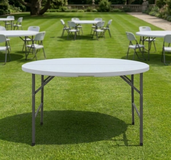 Τραπέζι catering - συνεδρίου Capri Megapap πτυσσόμενο – βαλίτσα στρογγυλό χρώμα λευκό του πάγου Ø152x74εκ.