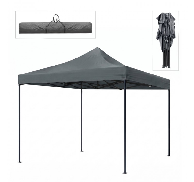 Κιόσκι - Gazebo Bari Megapap πτυσσόμενο μεταλλικός σκελετός - αδιάβροχο ύφασμα χρώμα γκρι 3x3x3,10m.