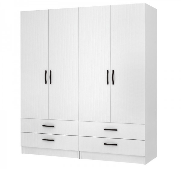 Ντουλάπα ρούχων Ricardo Megapap τετράφυλλη με συρτάρια χρώμα λευκό 160x51,8x181εκ.