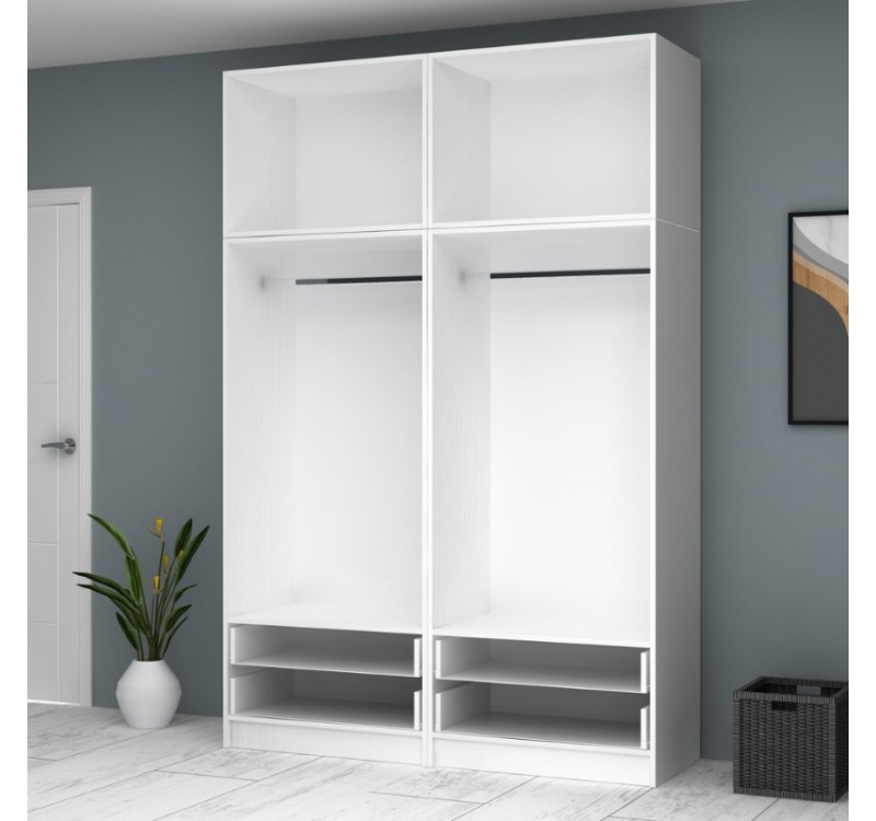 Ντουλάπα ρούχων Ricardo Megapap τετράφυλλη με πατάρι και συρτάρια χρώμα λευκό 160x51,8x240εκ.