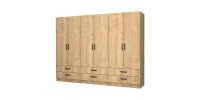 Ντουλάπα ρούχων Ricardo Megapap εξάφυλλη με συρτάρια χρώμα φυσικό οξιάς 240x51,8x181εκ.