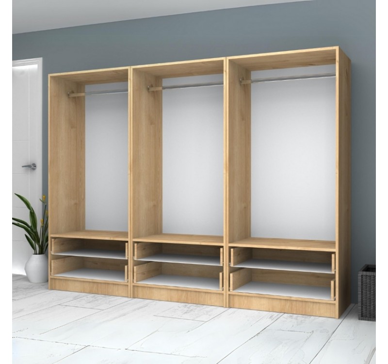 Ντουλάπα ρούχων Ricardo Megapap εξάφυλλη με συρτάρια χρώμα φυσικό οξιάς 240x51,8x181εκ.