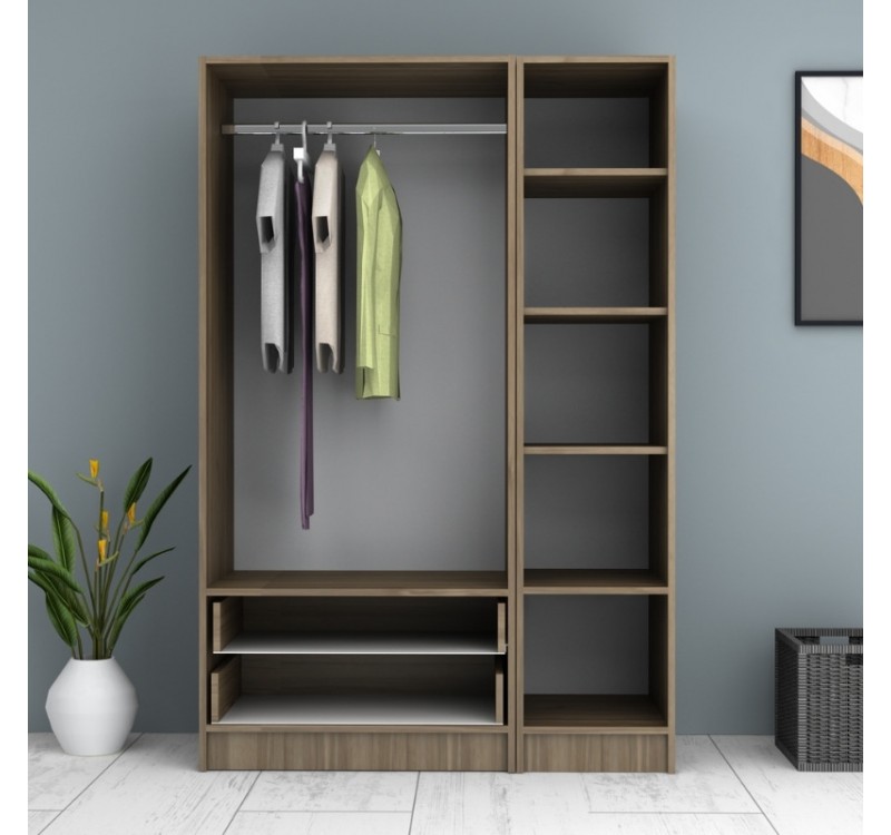 Ντουλάπα ρούχων Ricardo Megapap τρίφυλλη με συρτάρια χρώμα καρυδί 120x51,8x181εκ.