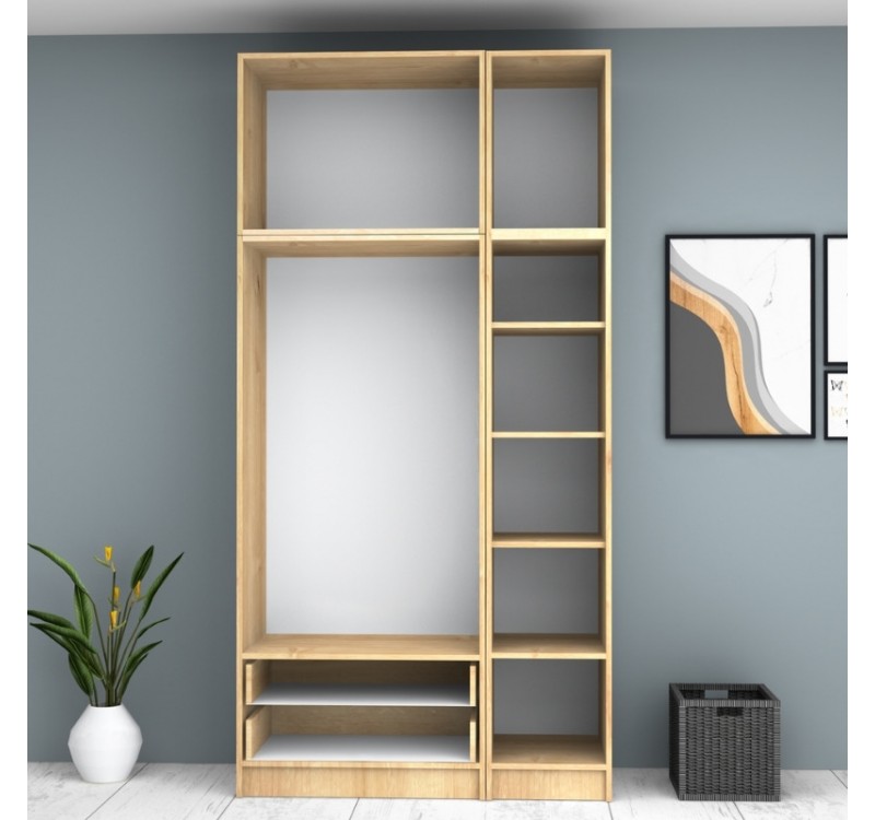 Ντουλάπα ρούχων Ricardo Megapap τρίφυλλη με πατάρι και συρτάρια χρώμα φυσικό οξιάς 120x51,8x240εκ.