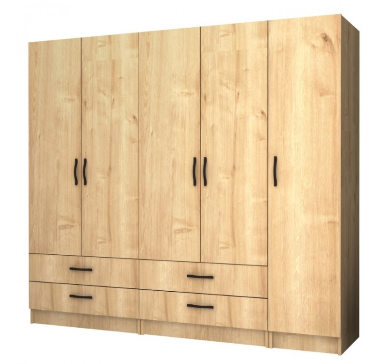 Ντουλάπα ρούχων Ricardo Megapap πεντάφυλλη με συρτάρια χρώμα φυσικό οξιάς 200x51,8x181εκ.